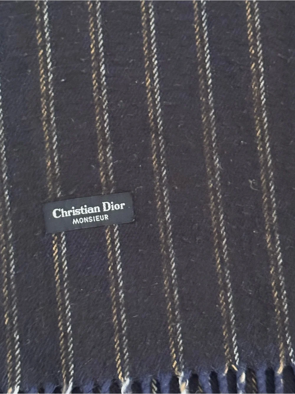 Dior Men’s Black Scarf with Subtle Gold Pinstripes